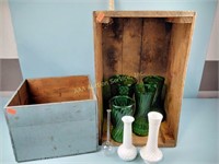 Wood crates, picture frames, florist vases