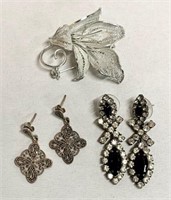 Sterling Leaf Brooch & 2 Pr. of Earrings.