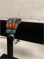 Sterling Silver Lapis, Coral, & Turquoise Bracelet