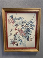 Watercolor of Hummingbirds in Gilt Frame