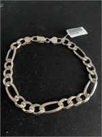 925 Sterling Silver Figaro Diamond Cut Bracelet