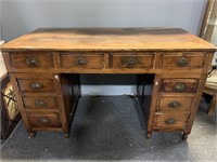 Wood antique desk, top sits on two wood pedestals