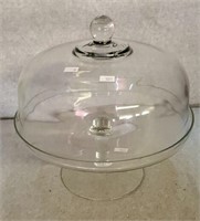 CLEAR GLASS PEDESTALED CAKE DISH COVERED
