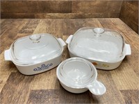 (3) Corning Ware Dishes 10”,8”,4”