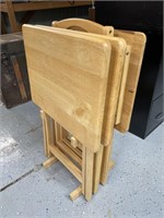 (3) Wooden TV Trays w/ Caddy