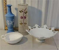 2 Fenton bowls, Victorian Bristol vase, etc