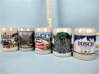 Collectible beer steins x5 incl. Budweiser and