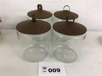 SET OF 4 GLASS CANISTERS W METAL LIDS