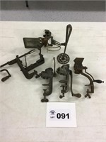 VINTAGE GRINDERS, PRESS, APPLE PEELER, PIERCER