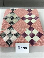 RED, MULTICOLORED PATCHWORK QUILT 72” x 84”. Some