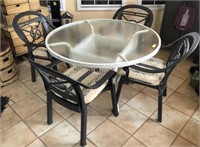 GLASSTOP FROSTED TABLE AND 4 CHAIRS,