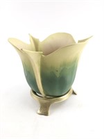 Signed Studio Pottery Vase W/Brass Base