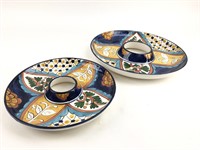 Pair of Handpainted Ceramic Snack Plates