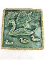 PEWABIC? Decorative Tile "Swan" Signed LKS