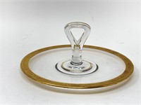 Vintage 10" Glass Snack Tray Gold Trim