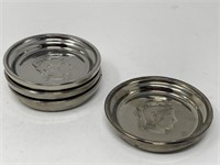 4 Silver Tone Glass Coasters 3.75" Diameter