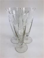 Set of 3 Etched Glass Drinking Glasses 8.75" H