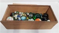 ASSORTED MARBLES IN WOOD BOX