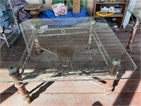 RUSTIC GLASS TOPPED PATIO COFFEE AND SIDE TABLE
