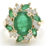 5.50 Ct Natural Emerald And Diamond Ring