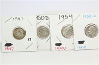 (4) Silver Roosevelt Dimes-47,50-d,54-d,58-d