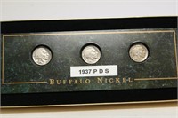 1937 3-piece Buffalo Nickel Set,P,D,S - nice
