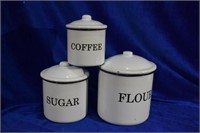 6 Piece Porcelain on Metal Black on White Canister