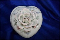 rose Top Heart Shape Porcelain Trinket Box