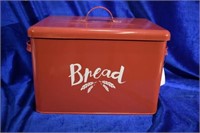 Red Tin Bread Box w/ Tag