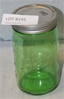 BALL PERFECTION GREEN GLASS CANNING JAR W/LID