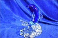 Murano Blue Glass Dolphin on a Wave