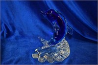 Murano Blue Glass Dolphin on a Wave