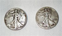 2 Walking Liberty Silver Half Dollars 1941/46