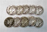 Lot of 10 Mercury Silver Dimes