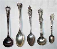 Lot of 5 Sterling Salt and Tea Spoons