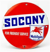 Mobilgas Socony Vacuum Round Porcelain Sign