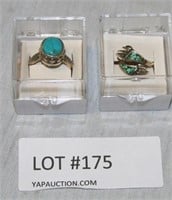 1 .925 SILVER & 1 UNMARKED TURQUOISE STYLE RINGS