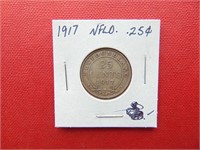 1917 NEWFOUNDLAND 25 CENT COIN