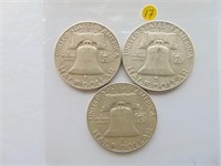 US Franklin Half Dollars 1957, 1962 & 1963