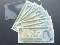 7 1973 Canadian One Dollar Bills