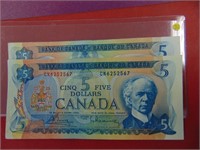 3 Canadian Five Dollar Bills
