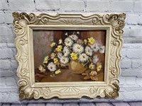 Vintage Oil of Flowers w/Intricate Plaster Frame