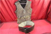 Buffalo Leather Vest Size Large & Back Brace