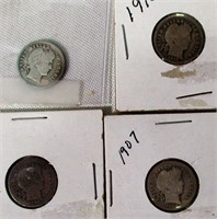 Lot of 4 Silver Barber Dimes