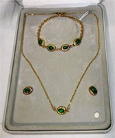 Green Stone Necklace, Earring and Bracelet Set