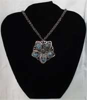 Blossom Necklace w/ Silver/Black/Turquoise Stones