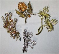 Lot of 4 Brooches Vintage Costume
