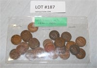 25 MIXED DATE INDIAN HEAD CENTS - 1880-1889