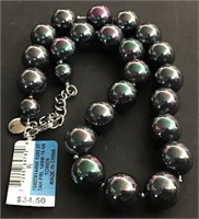 NWT HEAVY BLACK FAUX PEARL BEAD NECKLACE $34