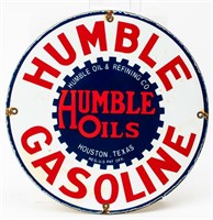 Vintage Humble Gasoline Porcelain Advertising Sign